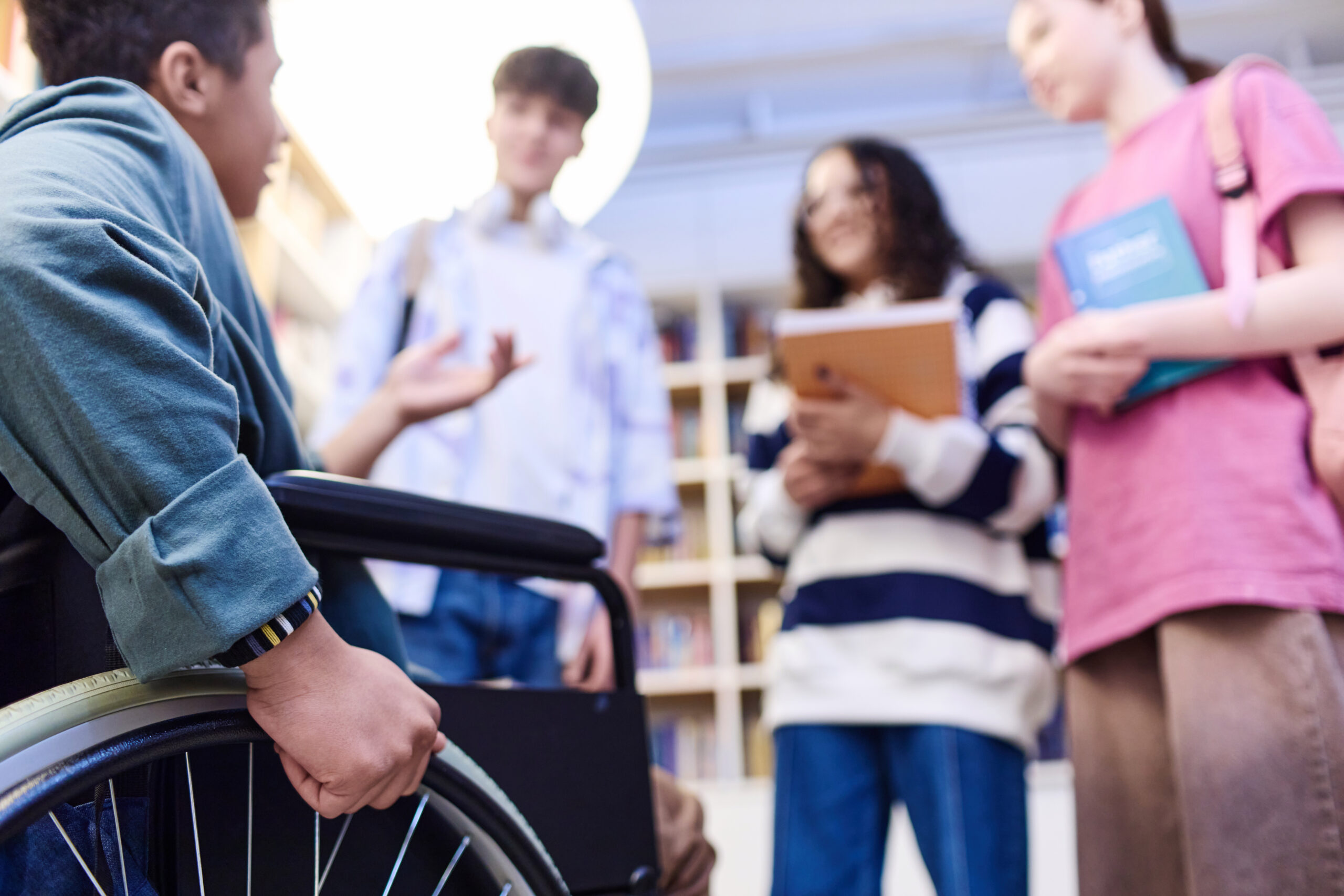 Close Up of Boy with Disability in Library